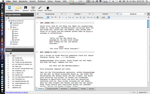 Celtx auf Mac OS X Celtx auf Mac OS X