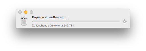 Papierkorb mit 2549784 Dateien leeren auf Mac OS X 10.10.5 Yosemite